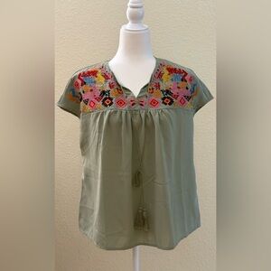 NWOT SHEIN Embroidered Olive Green Women's Top